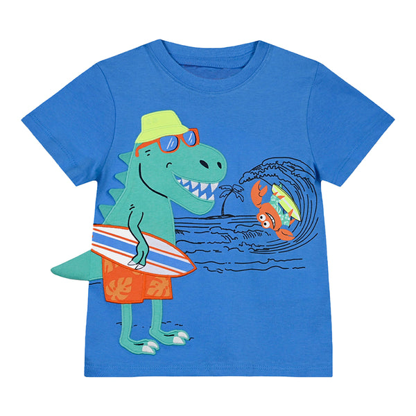 CA Boy Sky Blue Dinosure Embroidery T-Shirt