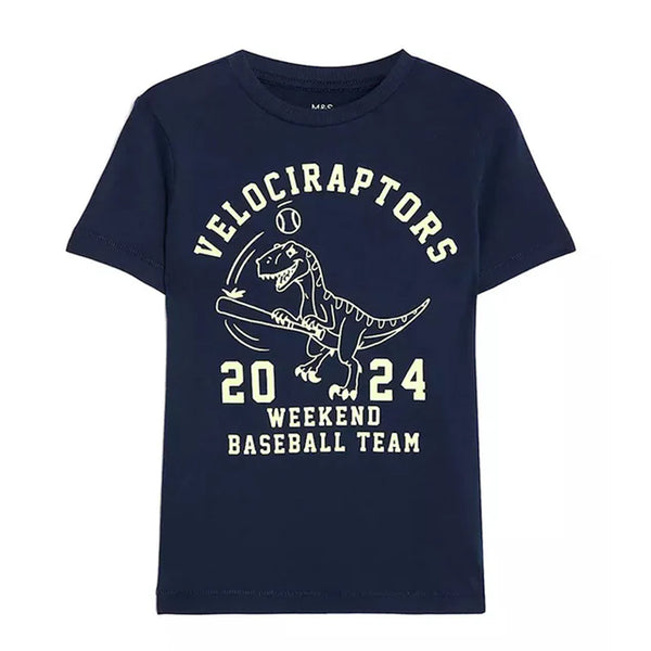 MS Boy Navy Blue Dinosure Printed T-Shirt