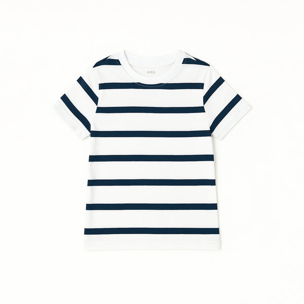 MS Boy White Blue Lining T-Shirt