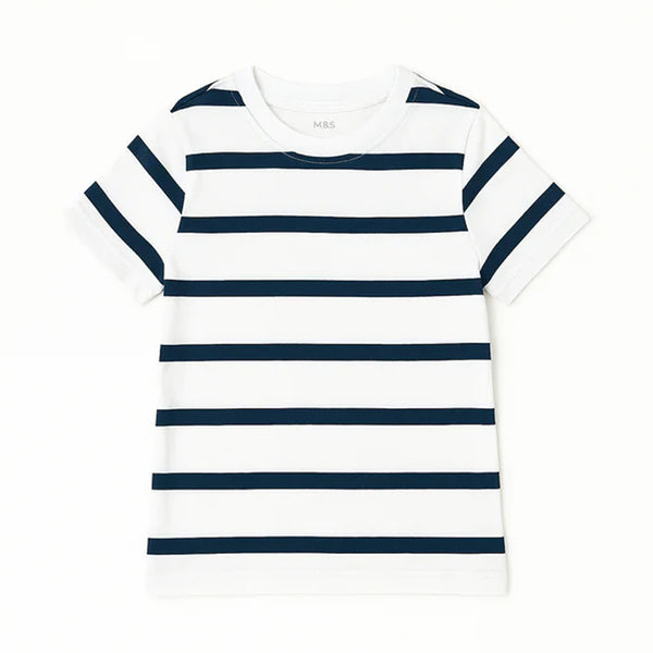 MS Boy White Blue Lining T-Shirt