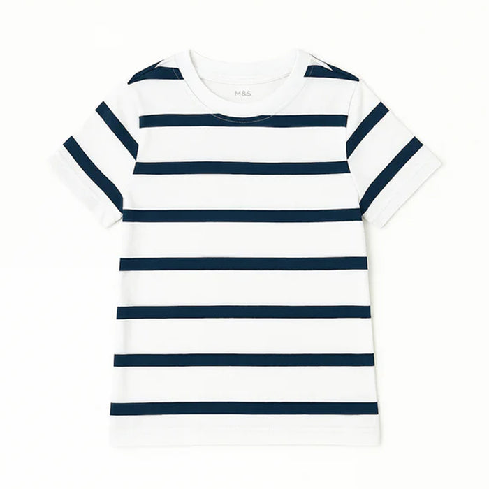 MS Boy White Blue Lining T-Shirt