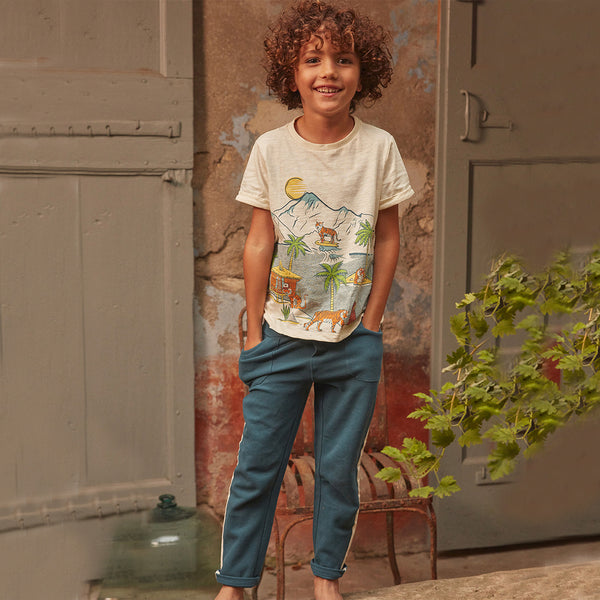 SM Boy Off White Color Tiger Print T-Shirt