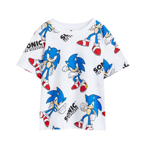 Boy White Color Sonic Character Print T-Shirt