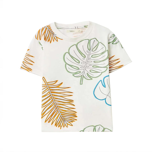 SFERA Boy White Color Leave Printed T-Shirt