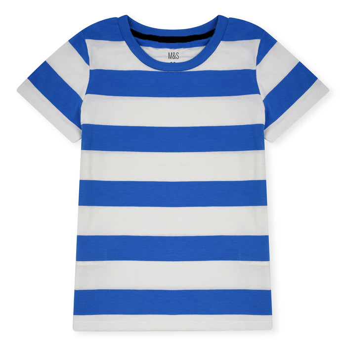 MS Boy White And Blue Lining T-Shirt
