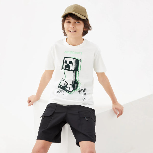 MS Boy White Minecraft Design T-Shirt