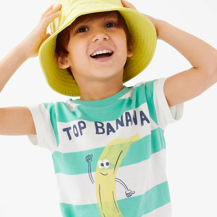 MS Boy White And Green Lining Banana Printed T-Shirt