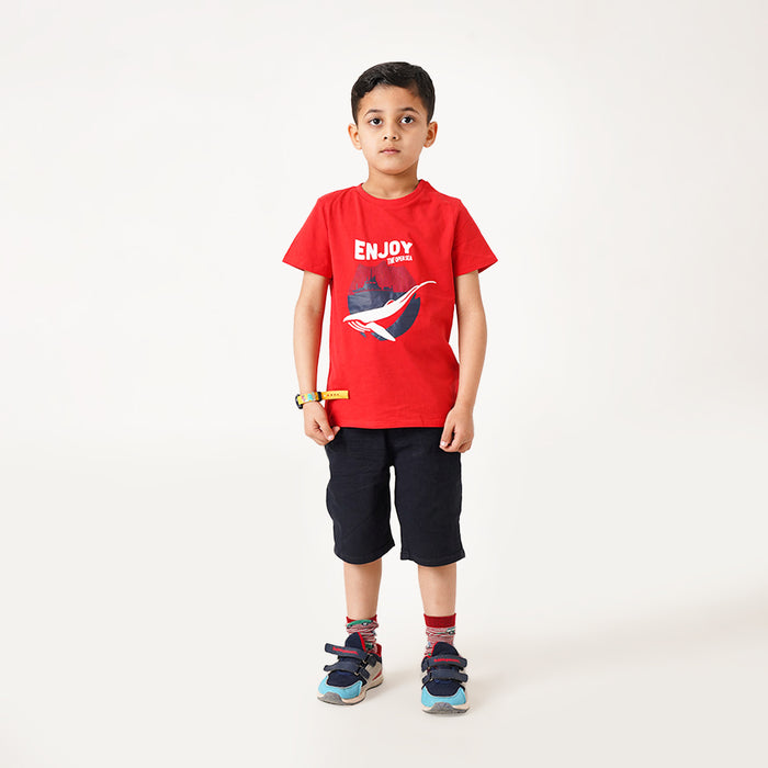 OK Boy Red Enjoy The Open Sea Design T-Shirt