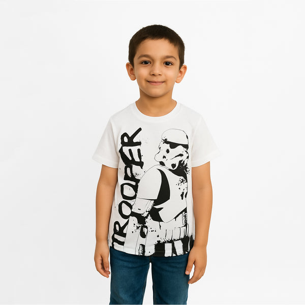 Boy White Color Trooper Design T-Shirt