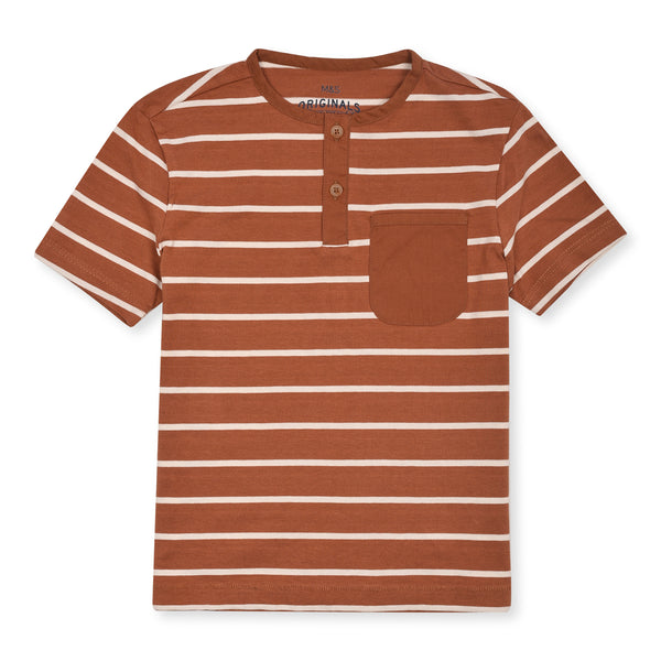 MS Boy White And Brown Lining Front Pocket T-Shirt