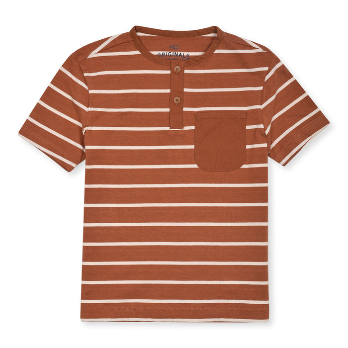 MS Boy White And Brown Lining Front Pocket T-Shirt