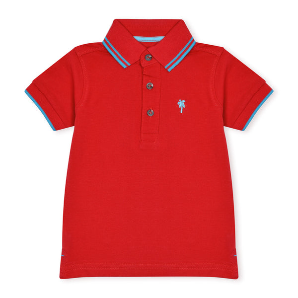 MC Boy Red Color Tree Embroidery Polo T-Shirt