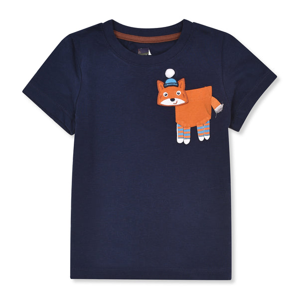 CA Boy Navy Blue Color Cat Embroidery T-Shirt
