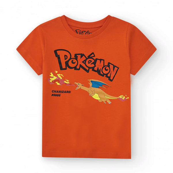 Poke Mon Printed Boy Orange T-shirt