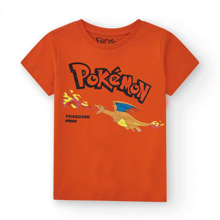 Poke Mon Printed Boy Orange T-shirt