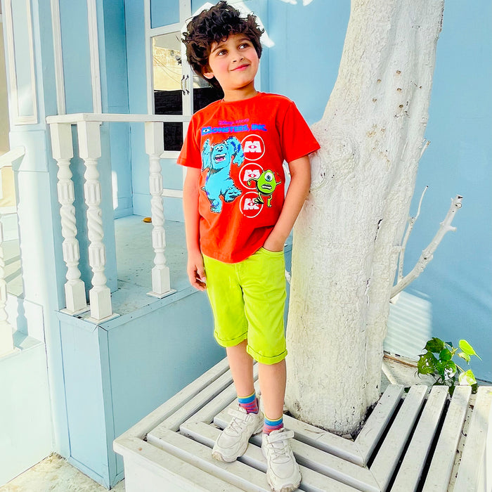 DIS NY Pixar Monster Printed Boy Orange T-Shirt