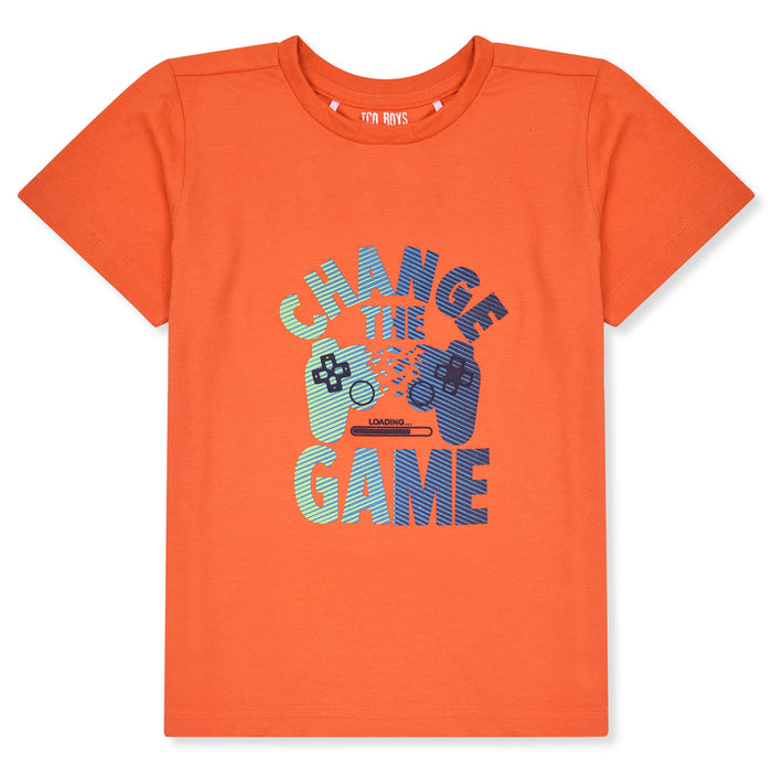 Boys Orange Gaming Remote Printed T-shirt