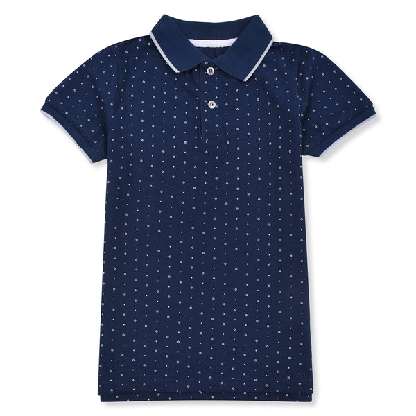 A N K O Boy Navy Blue Color White Doted Polo T-Shirt