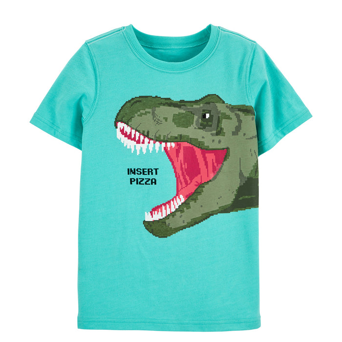 Boy Sea Green Color Dino Face Print T-Shirt
