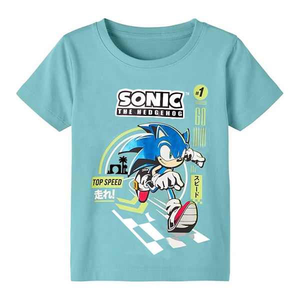 SO NIC Boy Sea Green Color Sonic Character Printed T-Shirt
