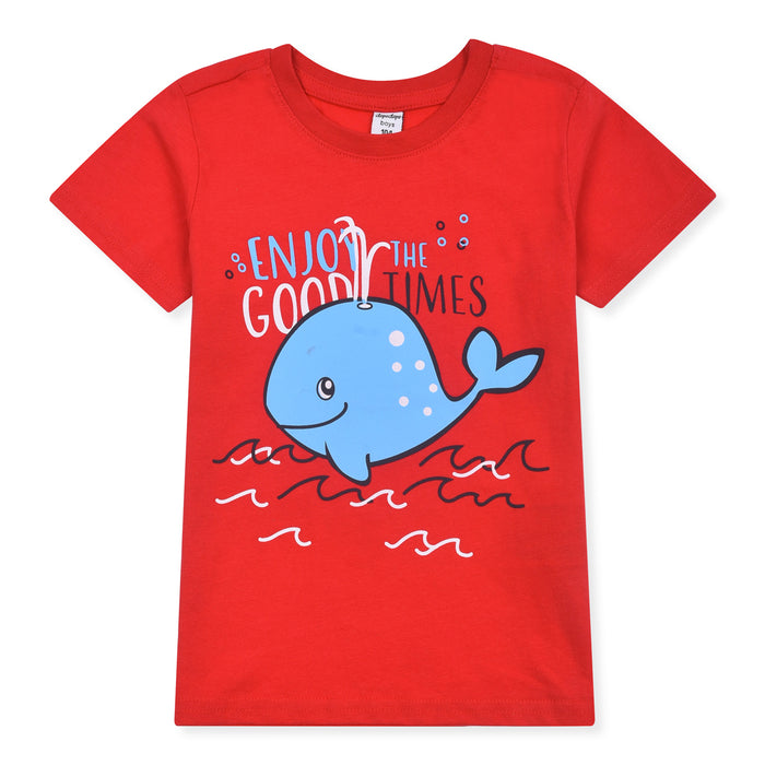 DOPO DOPO Boy Red Color Whale Print T-Shirt