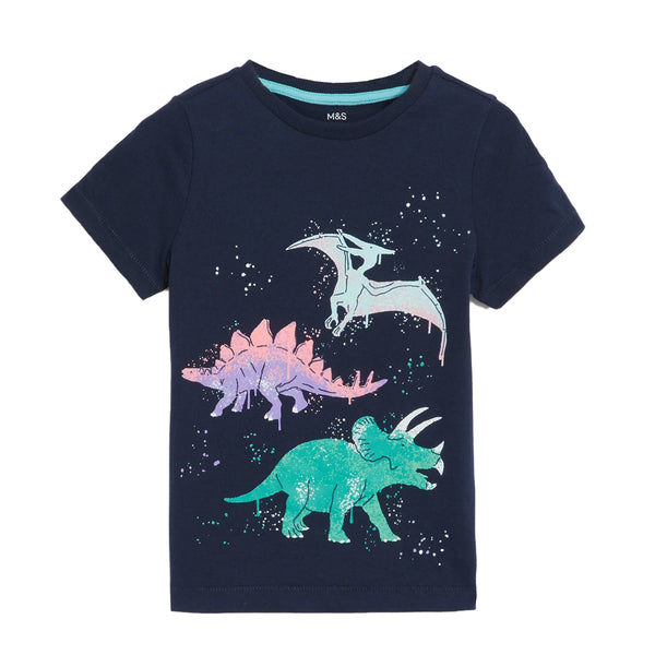 MS Boy Blue Dino Printed T-Shirt