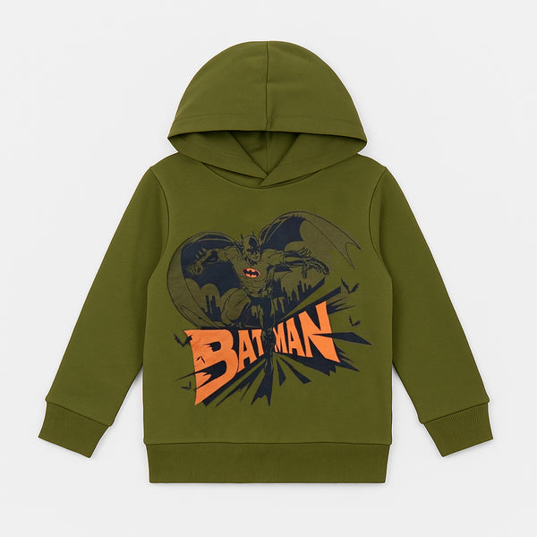 Bat Man Olive Green Printed Hoodie