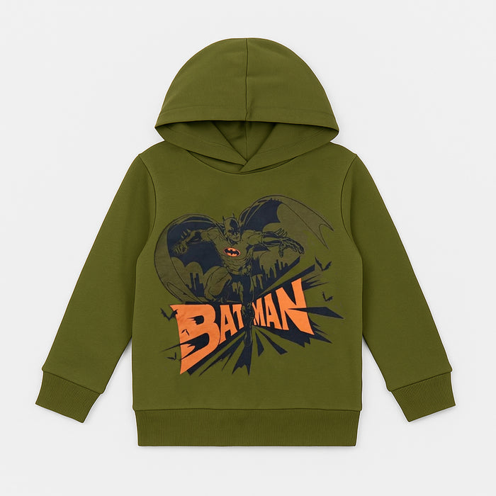 Bat Man Olive Green Printed Hoodie
