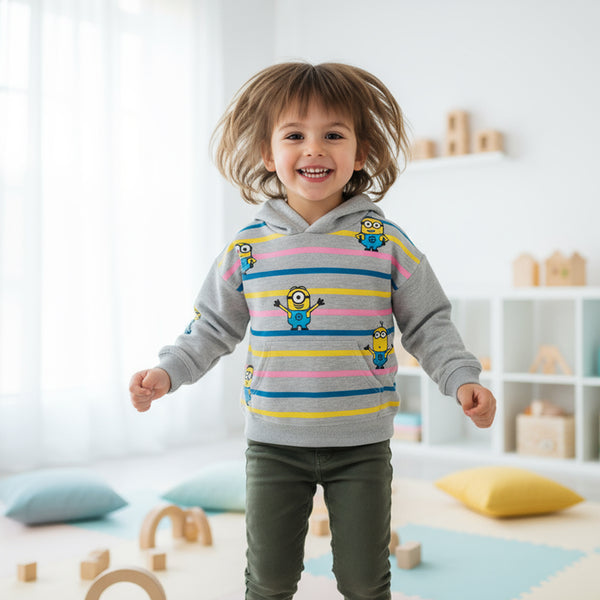 NXT Boy Grey Multi Lining With Minions Printed Hoodie