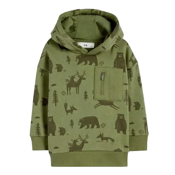 Boy Green Animals Printed Hoodie