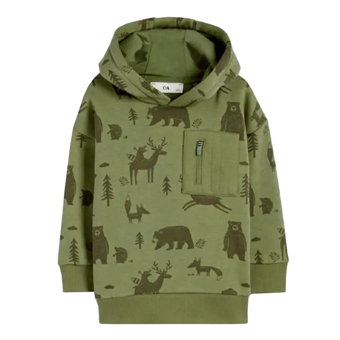Boy Green Animals Printed Hoodie