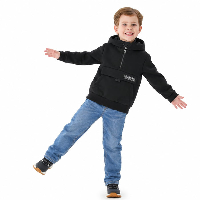 Boy Black Half Zipper Hoodie