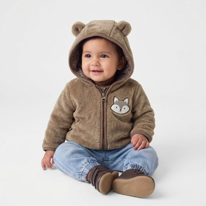 LGND Boy Brown Fox Face Applique Fleece Hoodie