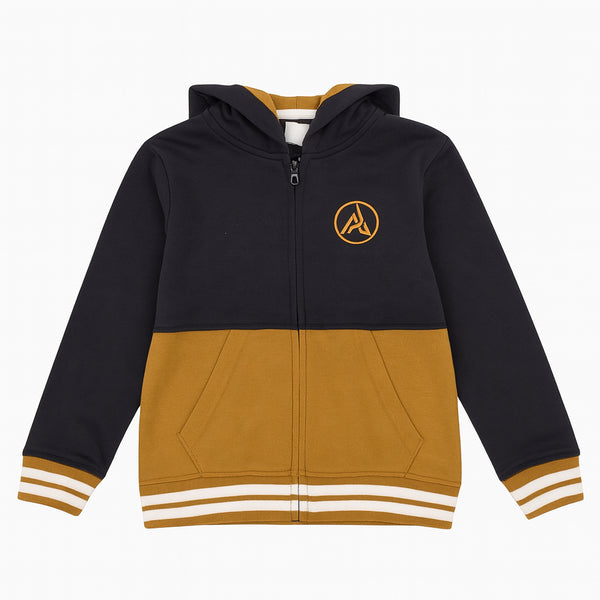 Boy Grey And Brown Patch A Zipper Hoodie