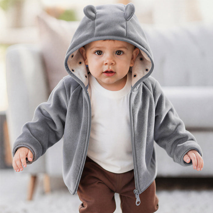 LGND Boy Grey Bear Face Applique Fleece Hoodie