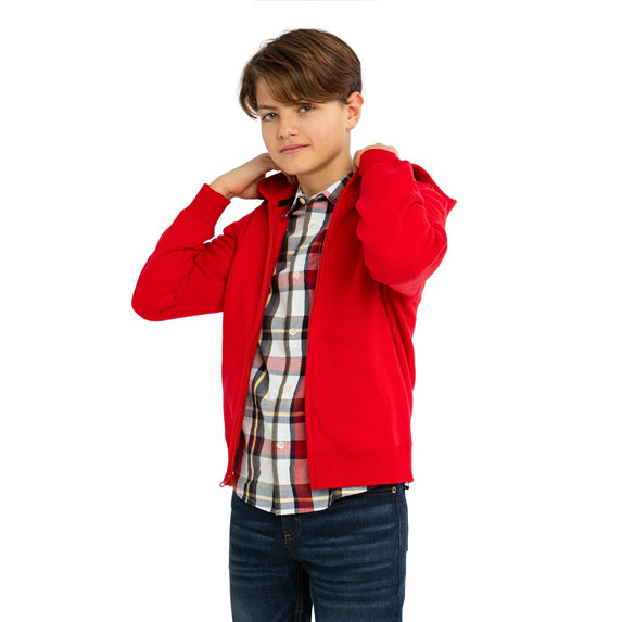 UP Boy Red Zipper Inner Fleece Hoodie