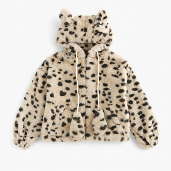Soft Faux Fur Leopard Jacket for Babies With Hood