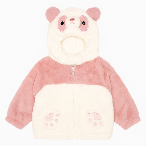Girl Pink And White Panda Fur Jacket