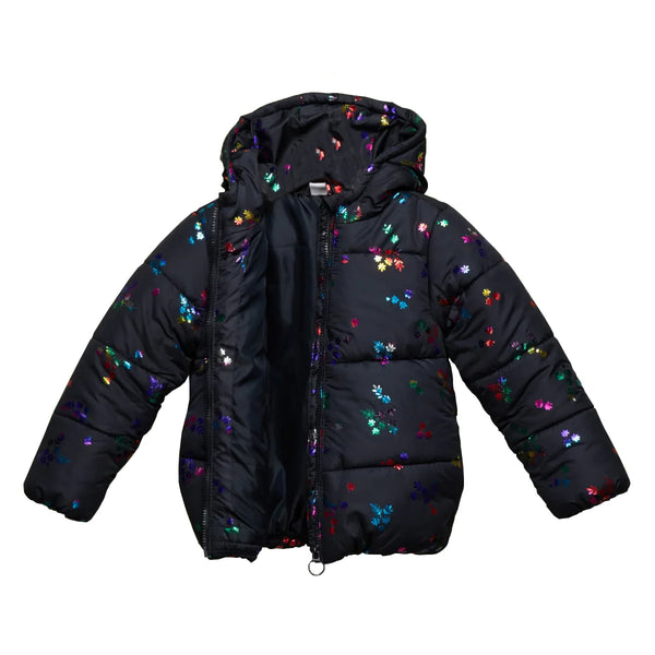 YM Girl Navy Blue Color Multi Flower Design Puffer Jacket