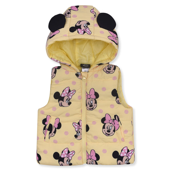 Girl Yellow Minnie Mouse Design Puffer Jacket