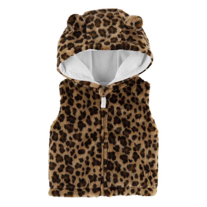 Girl Cheetah Design Fur & Inner Fleece Sleeveless Hoodie