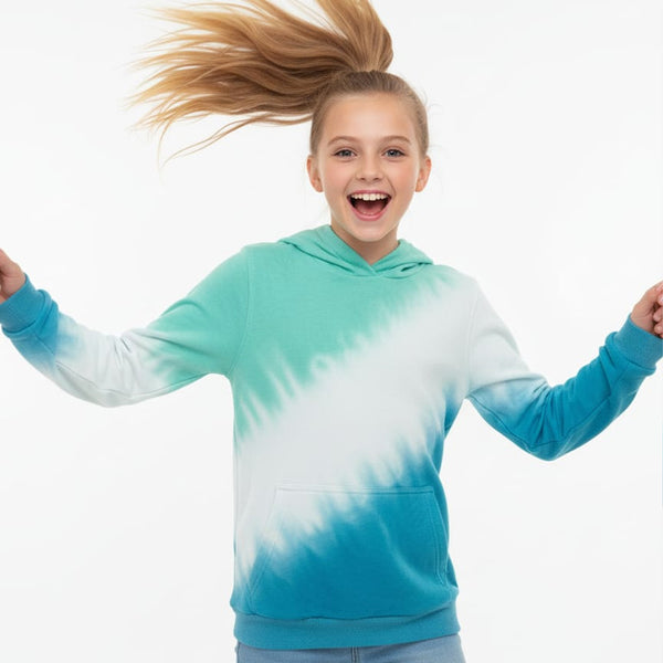 TU Girl Green White Blue Inner Terry Hoodie