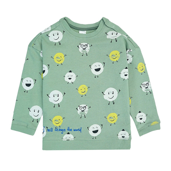 HM Boy Light Green Sweat Shirt Smile Circle Print