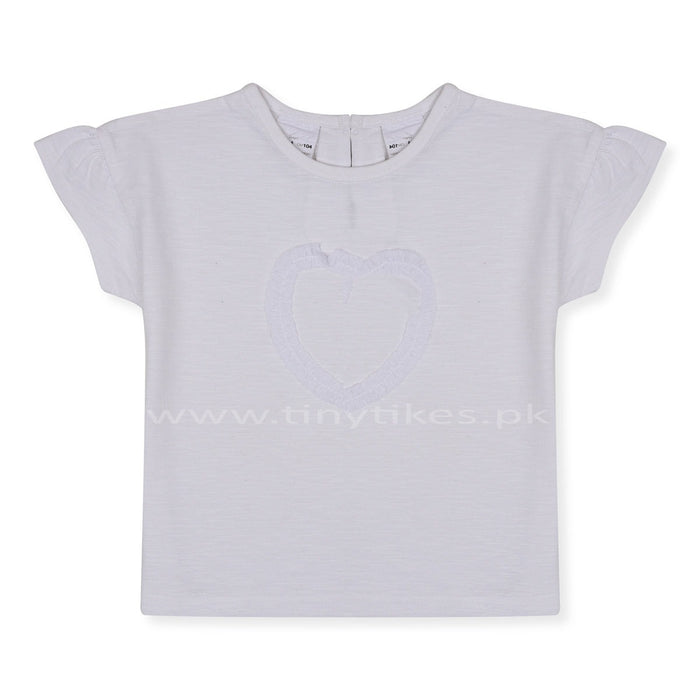 HM Half Sleeves Jersey Cotton White With Net Heart T-Shirt - TinyTikes.pk
