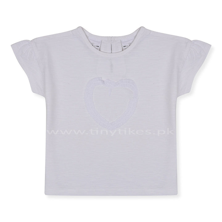 HM Half Sleeves Jersey Cotton White With Net Heart T-Shirt - TinyTikes.pk