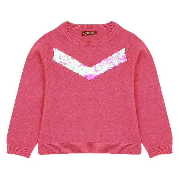 IN EX Girl Pink Chest Sequin Sweater
