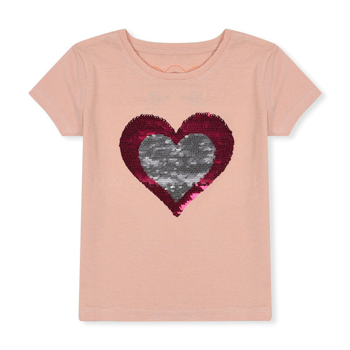 Imported Half Sleeves Organic Cotton Jersey Sequence Heart T-Shirt - TinyTikes.pk