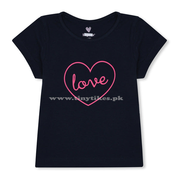 LPU Imported Short Sleeves Jersey Cotton Navy Blue Love Printed T-Shirt - TinyTikes.pk