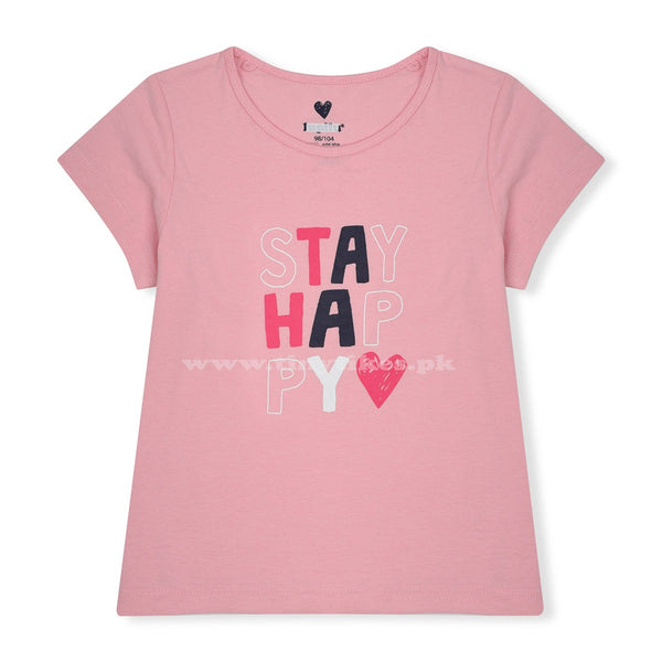 LPU Imported Short Sleeves Soft Cotton Jersey Pink Color With Stay Happy Print T-Shirt - TinyTikes.pk