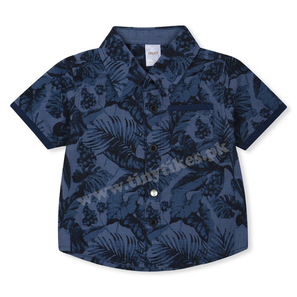 MX Imported Soft Cotton Blue Leaf Printed Casual T-Shirt